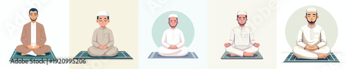 vector of happily muslim man sitting on prayer mat during ramadan