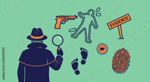 Detective Investigating Crime Scene with Evidence.