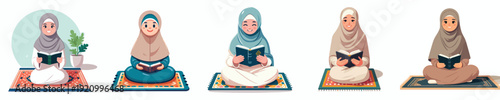 vector of muslim woman sitting reading the Qur'an during Ramadan