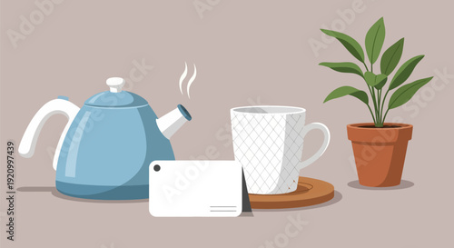 Kettle Coffee Cup and Mobile Phone.