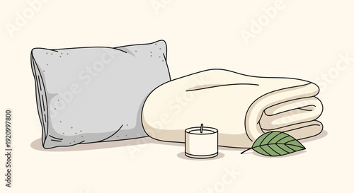 Pillow Towel Candle Spa Relaxation Setup.