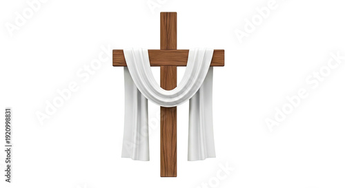 Wooden Cross with White Draped Cloth