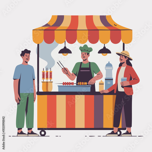 outdoor food stall yatai with a chef cooking for customers