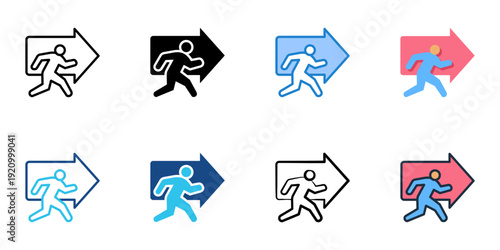 Evacuation Route icons set multiple style collection. Editable stroke 

