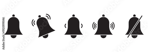 Notification bell message icon set. Notification bell icon. Incoming inbox message. New message notification icons collection. Alarm symbol. Stock vector. Black color set. EPS 10.