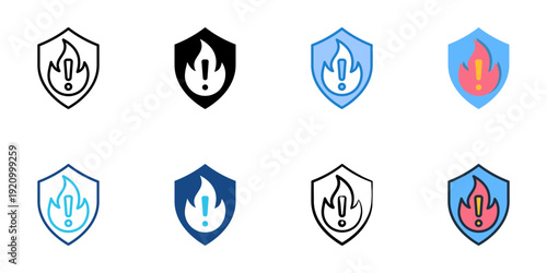 Fire Prevention icons set multiple style collection. Editable stroke 

