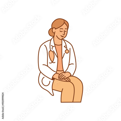 Female Doctor Sitting  Minimal Line Art Medical Vector