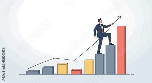 Businessman Climbing Graph to Success.