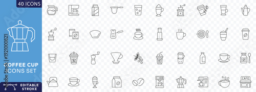Coffee cup icon set. Paper cup icon. Containing coffee, paper, drink, cup, disposable, mug, container, Etc. Fully Editable. Vector illustration.
