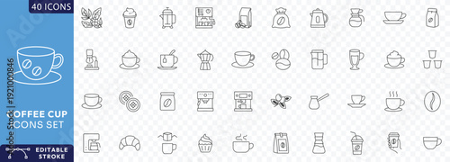 Coffee cup icon set. Paper cup icon. Containing coffee, paper, drink, cup, disposable, mug, container, Etc. Fully Editable. Vector illustration.