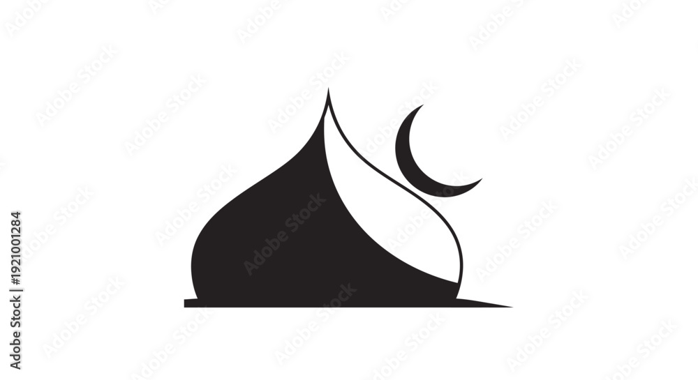 Fototapeta premium Black and white illustration of dome and crescent moon emblem on white