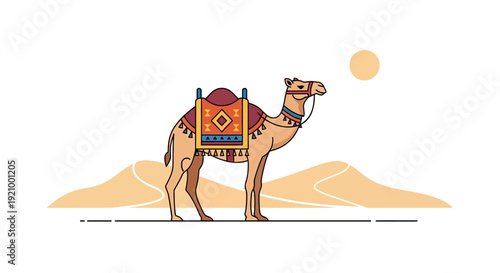 Desert camel illustration vector art of a standing camel with saddle