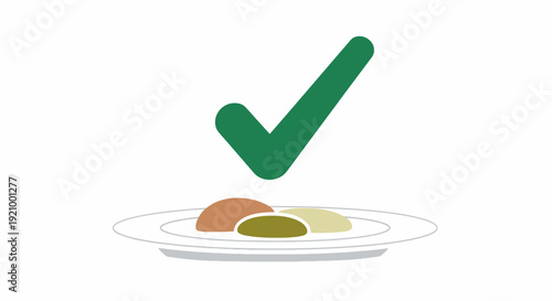 Plate of food with green checkmark symbol indicating approval