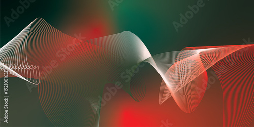 Dark textured noisy background featuring vibrant red, green and white abstract glowing gradient waves with soft blur effect for modern header, poster and banner design