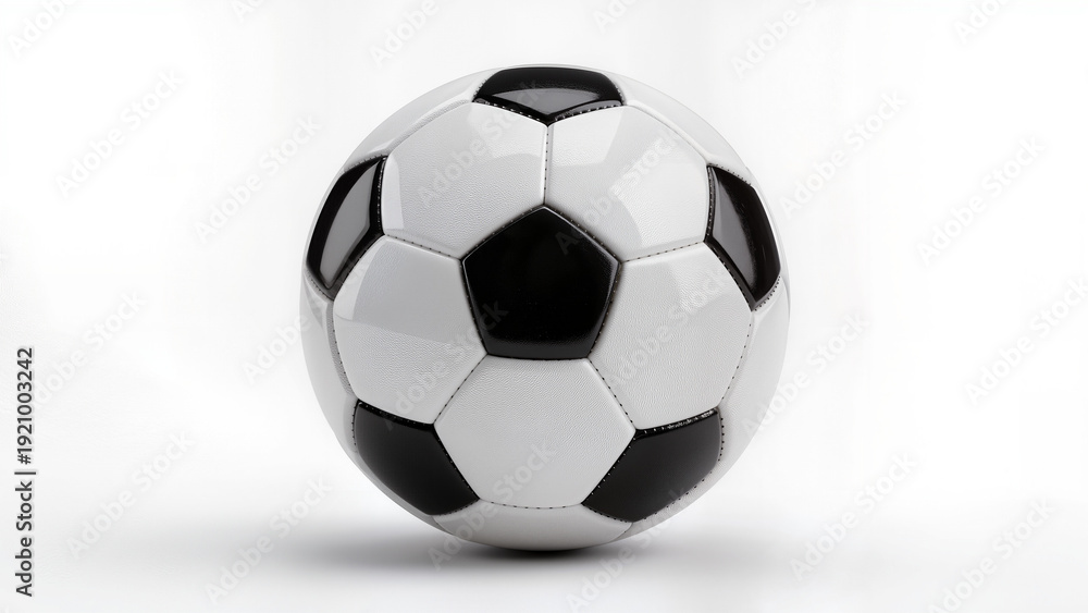 Fototapeta premium Ultra-realistic 3D render of a classic black and white soccer ball with pentagon and hexagon pattern