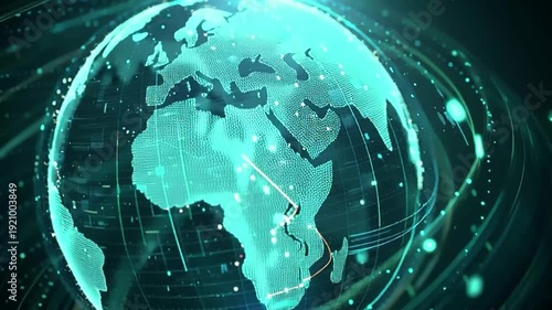 Futuristic digital globe showing global connectivity with holographic data streams and glowing network lines in 8k resolution