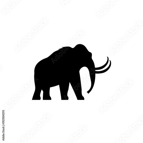 Mammoth silhouette vector icon illustration. Prehistoric woolly elephant animal graphic symbol on white background.