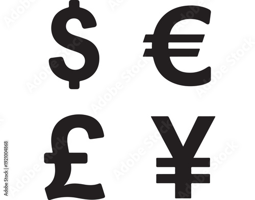Four Major World Currency Symbols Displayed Clearly.