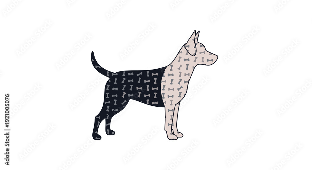 Fototapeta premium Dog Silhouette Filled with Bone Pattern Minimalist Design Isolated on White
