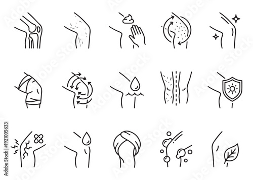 Knee joint pain icons set, healthcare and medical linear style vector illustration