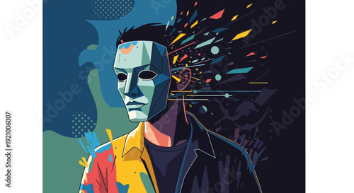 Vibrant illustration of man with abstract colorful explosion