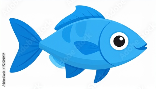 An illustration of a small blue fish viewed from the side in a simple design