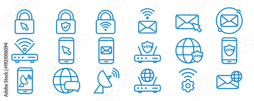 Cybersecurity and Online Security Internet Icons Set