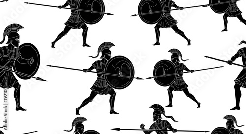 ancient greek warriors running with shields and spears in battle