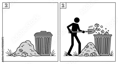man throwing trash into garbage can outdoors