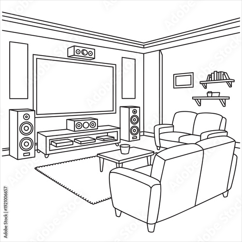 vector illustration of line art home theater