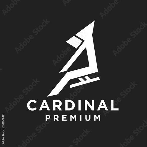 Abstract Geometric Cardinal Bird Logo Design White on Dark Background