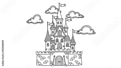 Black and White Castle Illustration.