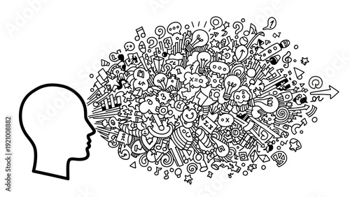 Head with ideas and thoughts.