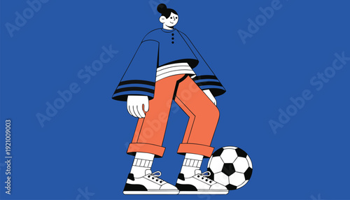 Urban Streetwear Woman Playing Soccer Vector Illustration