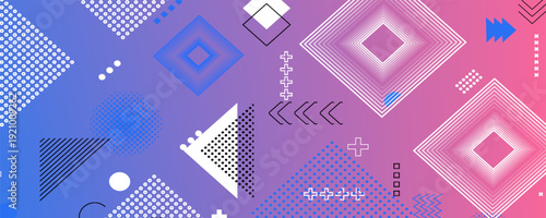 banner background. full color, gradation of blue and pink box effect.eps 10