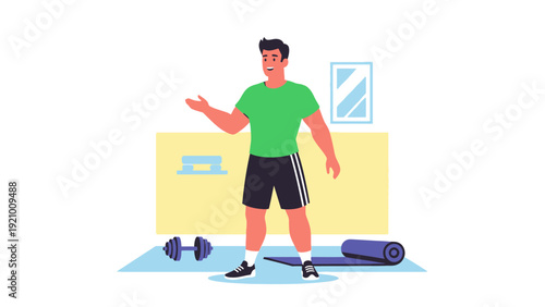 Man Exercising at Home with Dumbbells.