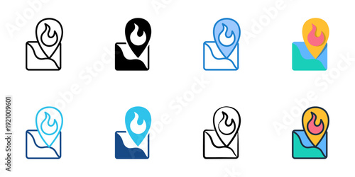 Hazard Mapping icons set multiple style collection. Editable stroke 

