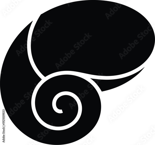 Empty snail shell black and white vector on white background.
