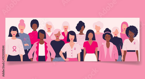 Illustration of a Diverse Group of Women Celebrating International Women’s Day and Breast Cancer Awareness
