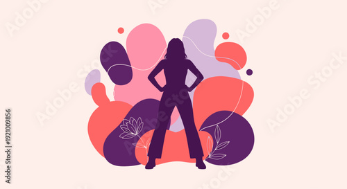 Empowering woman celebrating International Women’s Day with confidence and strength in a vibrant illustration
