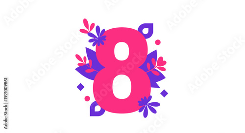 Celebrating International Women’s Day with vibrant floral decorations and bold numeral eight symbol