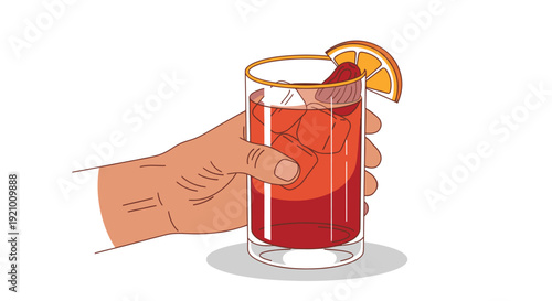 Hand Holding Glass of Red Cocktail.