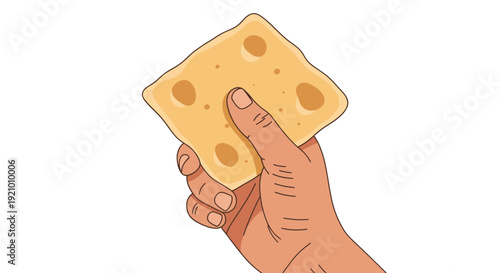 Hand Holding Slice of Swiss Cheese.