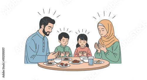 Family Saying Grace Before Meal Together 1.