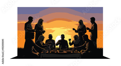 Silhouetted People Sitting Around a Table.