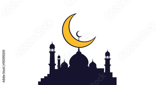 Islamic Mosque Silhouette with Crescent Moon 1.