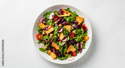Wallpaper Mural Authentic Fattoush Salad with Crispy Pita Chips, Fresh Greens, Cherry Tomatoes, and Pomegranate Dressing Torontodigital.ca