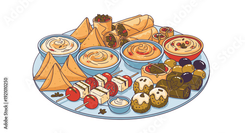 Assorted Middle Eastern Appetizers on Platter.