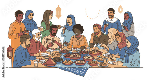 Group of People Sitting Around Table Eating.