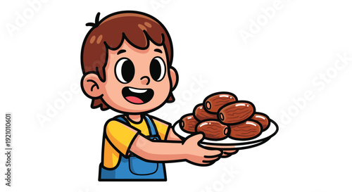 Cartoon Child Holding a Plate of Meatballs.